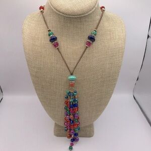 Multicolor Beaded &Suede Cord Necklace